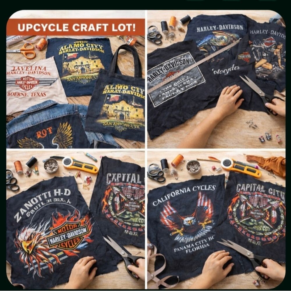 Harley Davidson Graphic Tee Fabric Panel Lot 12 Pc DIY Upcycle Quilting Patchwor